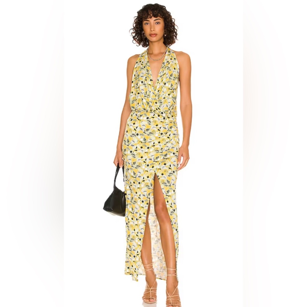 Free People Daria Halter Maxi Dress Apple Mint Low Back Wrap Slit Plunge